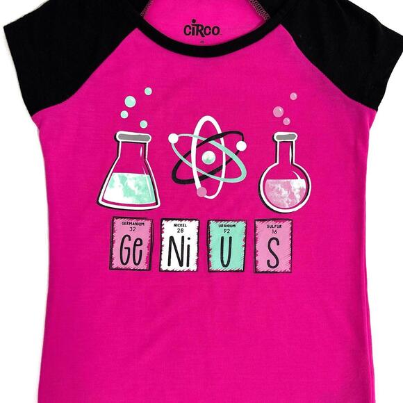 Circo Little Girl’s Size XS Pink Science Genius Graphic Short Sleeve Pajama Top - Picture 2 of 6